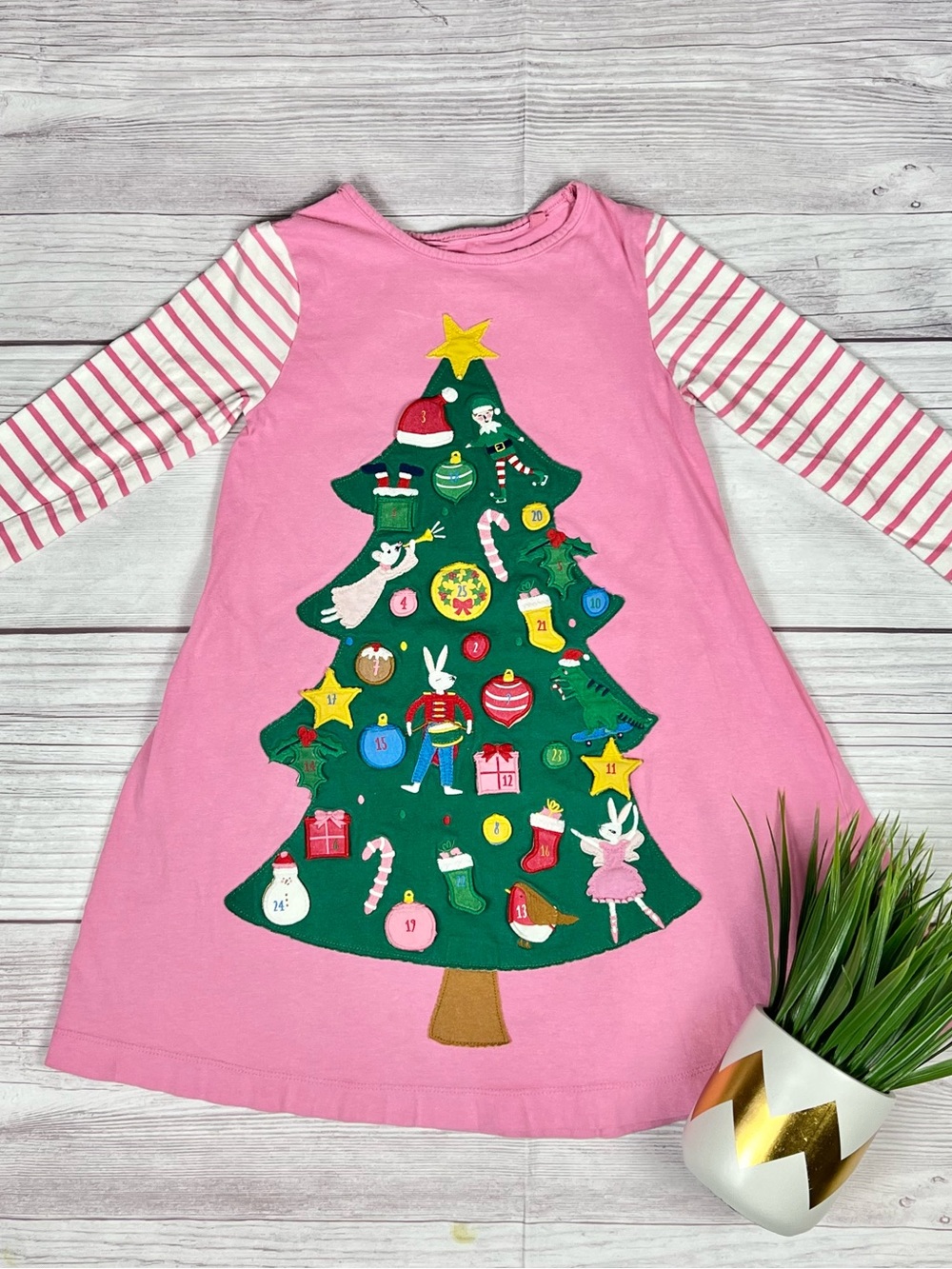 Mini Boden Advent Calendar Flip Applique Christmas Holiday Dress Girls Size8